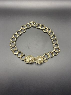 Vintage Miriam Haskell Choker Necklace Gold Tone Floral Pearl Rhinestone Link
